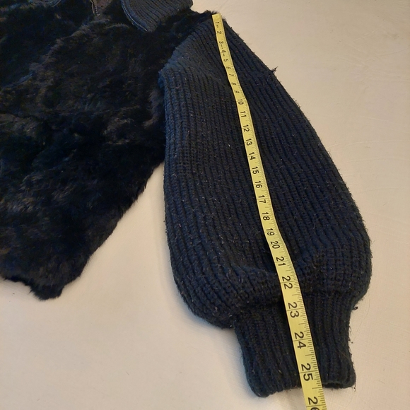 Nika Black Faux Fur Knit Puff Sleeves Bomber Jacket Y2K Baddie Moto Size L - Picture 12 of 14